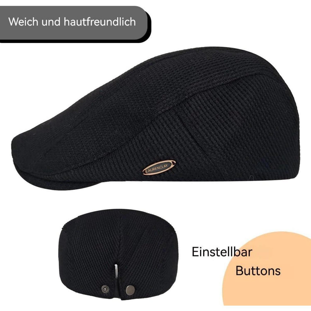 Herren Schiebermütze Winter Verstellbar – Warme Flat Cap Schwarz