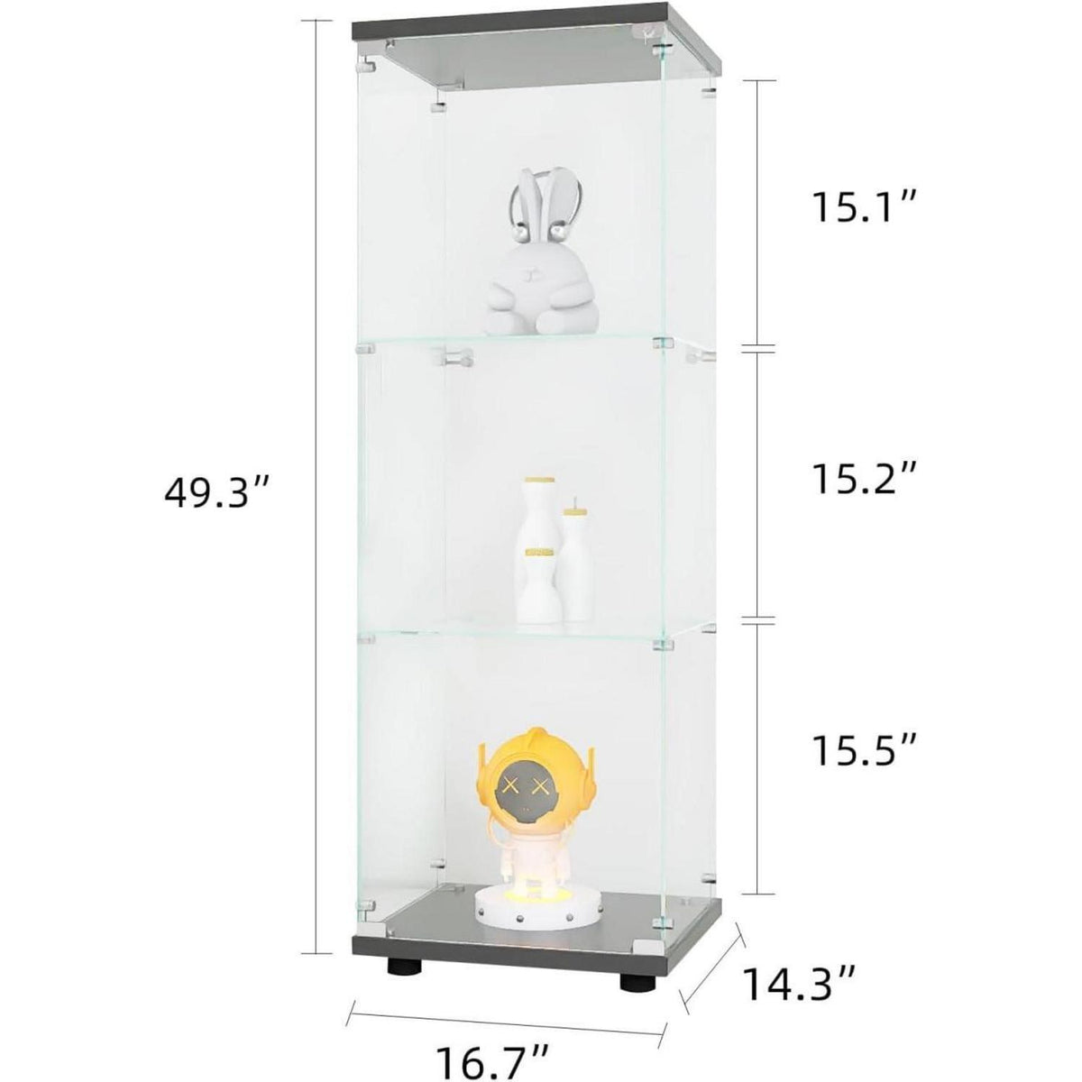 Glasvitrine mit Schloss & 3 Etagen – Schwarz