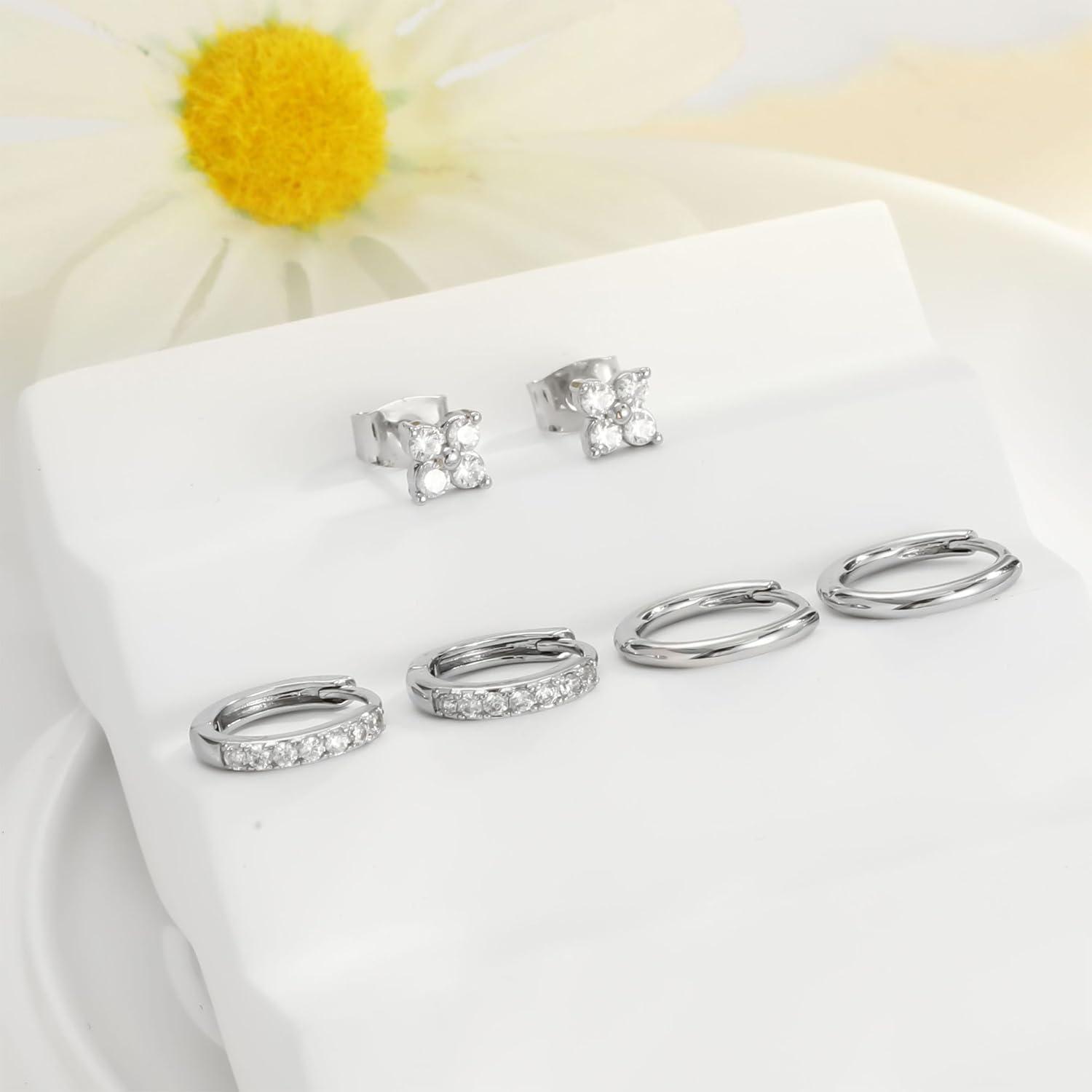 FUNEIA Ohrringe Silber 925 14K Vergoldet Damen Zirkonia Creolen Gold