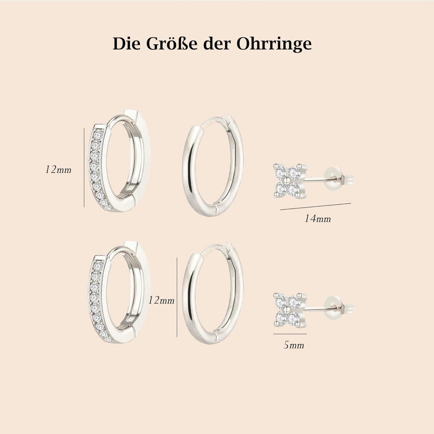 Ohrringe Silber 925 14K Vergoldet Damen Klein Creolen Ohrstecker Set