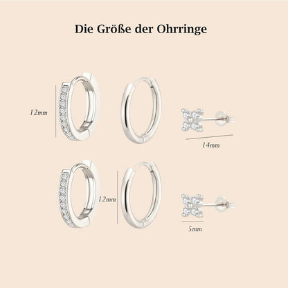 Ohrringe Silber 925 14K Vergoldet Damen Klein Creolen Ohrstecker Set