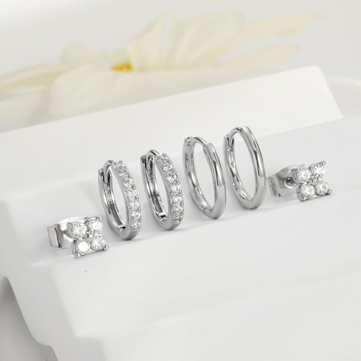 FUNEIA Ohrringe Silber 925 14K Vergoldet Damen Zirkonia Creolen Gold