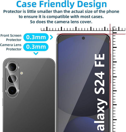 QULLOO Panzerglas Samsung Galaxy S24 FE 2 Stück Displayschutzfolie + Kameraschutzfolie Transparent