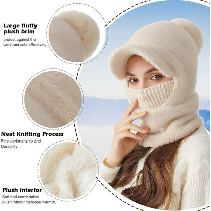 Winter Strickmütze mit Kapuze – Warm & Vielseitig Beige