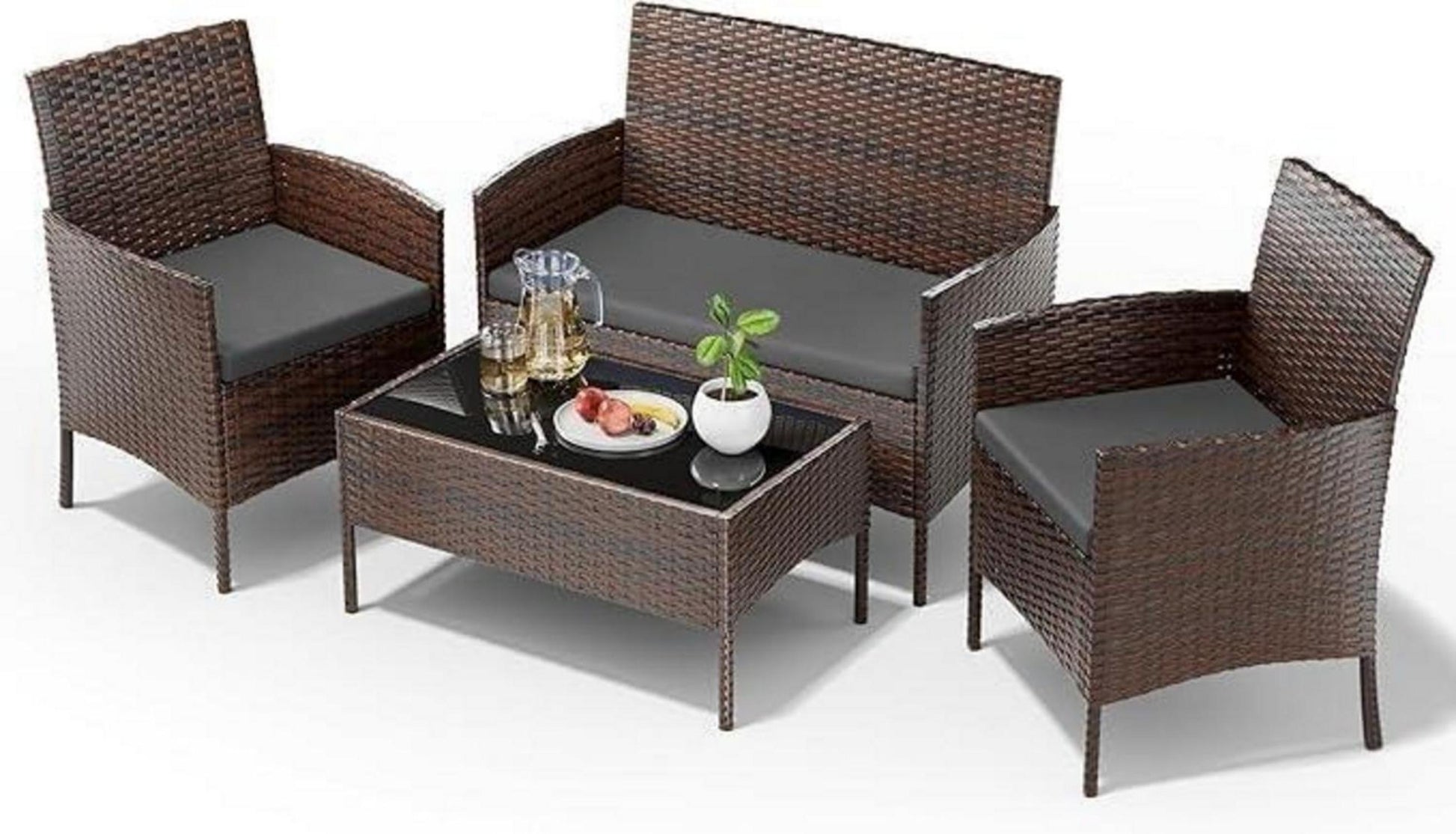 Polyrattan Sitzgruppe 4 Personen Set Terrasse Garten dunkelgrau