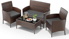 Polyrattan Sitzgruppe 4 Personen Set Terrasse Garten dunkelgrau