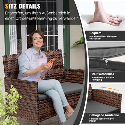 Polyrattan Sitzgruppe 4 Personen Set Terrasse Garten dunkelgrau