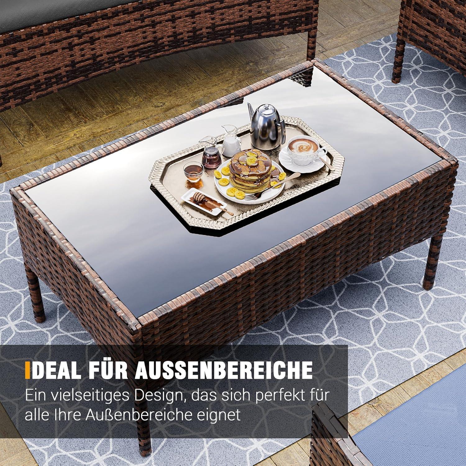 Polyrattan Sitzgruppe 4 Personen Balkonmöbel Set Braun+Schwarz