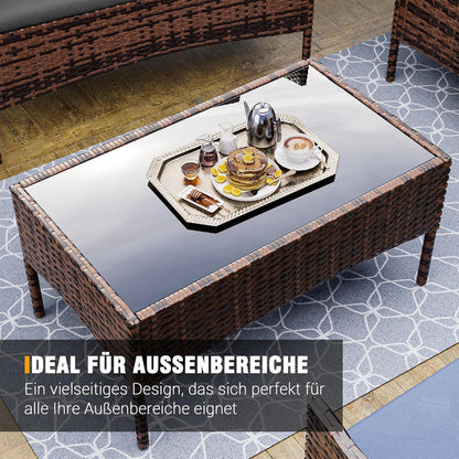 Polyrattan Sitzgruppe 4 Personen Balkonmöbel Set Braun+Schwarz