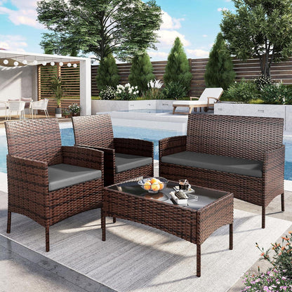 Polyrattan Gartenmöbel Set 4 Personen, Terrasse & Balkon, Braun & Schwarz