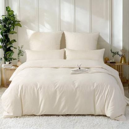 Satin Bettwäsche Set 135x200 Baumwolle Beige 4tlg.