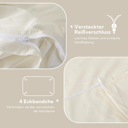 Satin Bettwäsche Set 135x200 Baumwolle Beige 4tlg.