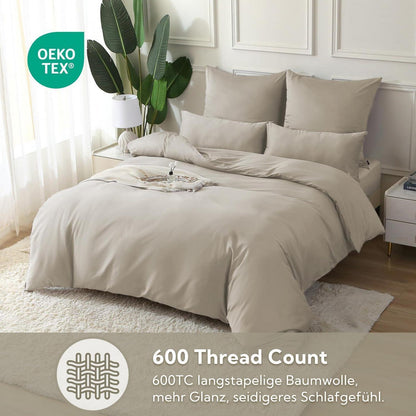 Satin Bettwäsche Set 135x200 Oatmeal 4tlg. Baumwolle