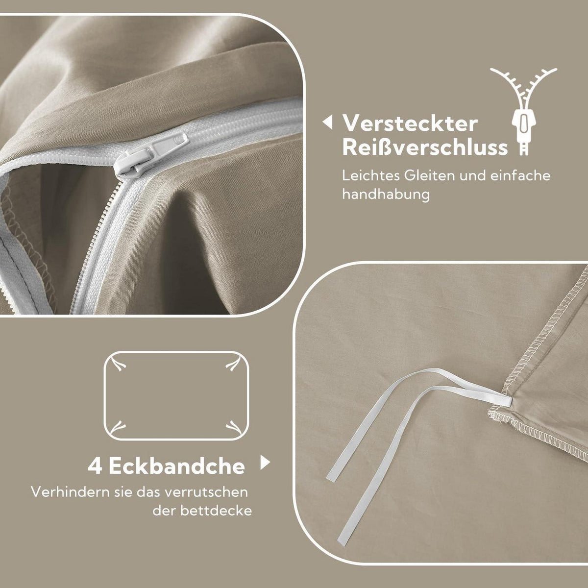 Satin Bettwäsche Set 135x200 Oatmeal 4tlg. Baumwolle