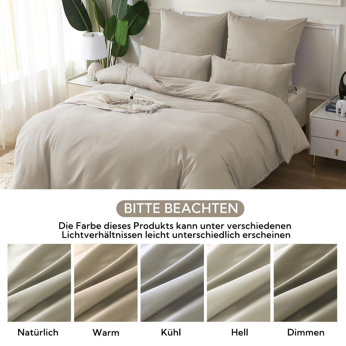 Satin Bettwäsche Set 135x200 Oatmeal 4tlg. Baumwolle