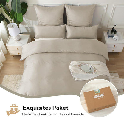 Satin Bettwäsche Set 135x200 Oatmeal 4tlg. Baumwolle