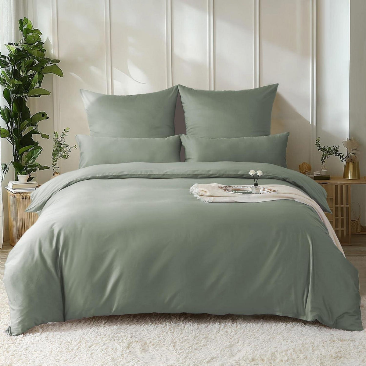 Satin Bettwäsche Set 135x200 GrauSage, 4-teilig, Baumwolle