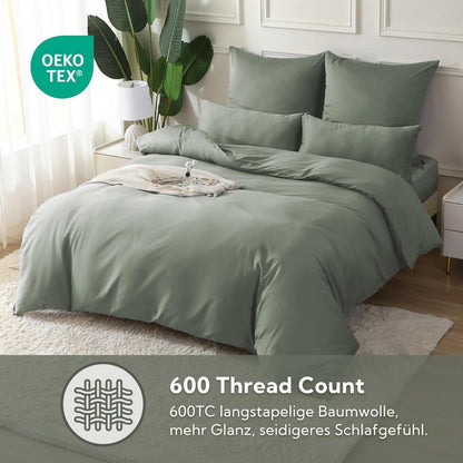 Satin Bettwäsche Set 135x200 GrauSage, 4-teilig, Baumwolle