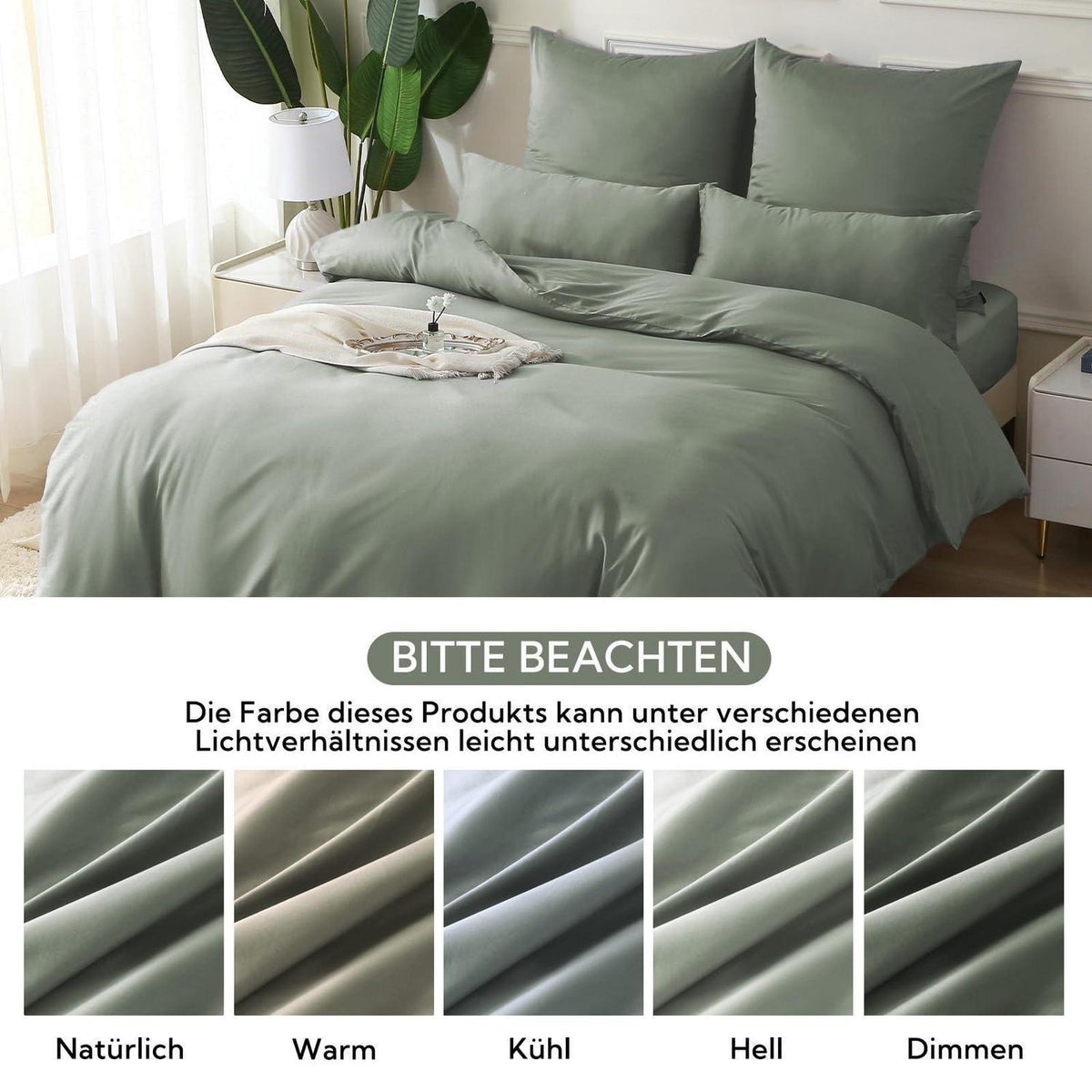 Satin Bettwäsche Set 135x200 GrauSage, 4-teilig, Baumwolle