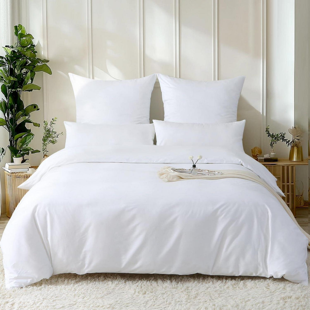 Satin Bettwäsche Set 200x200 Baumwolle Kühlend Weiß