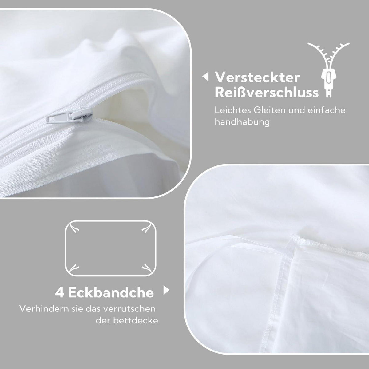 Satin Bettwäsche Set 200x200 Baumwolle Kühlend Weiß