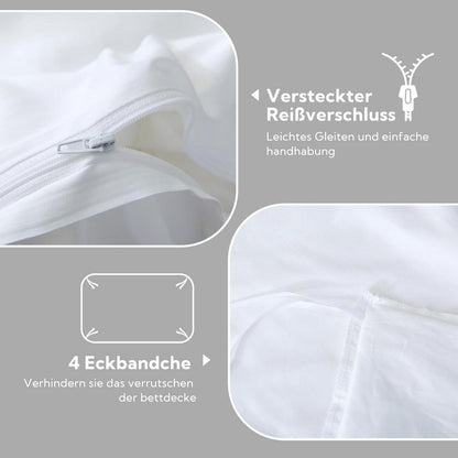 Satin Bettwäsche Set 200x200 Baumwolle Kühlend Weiß