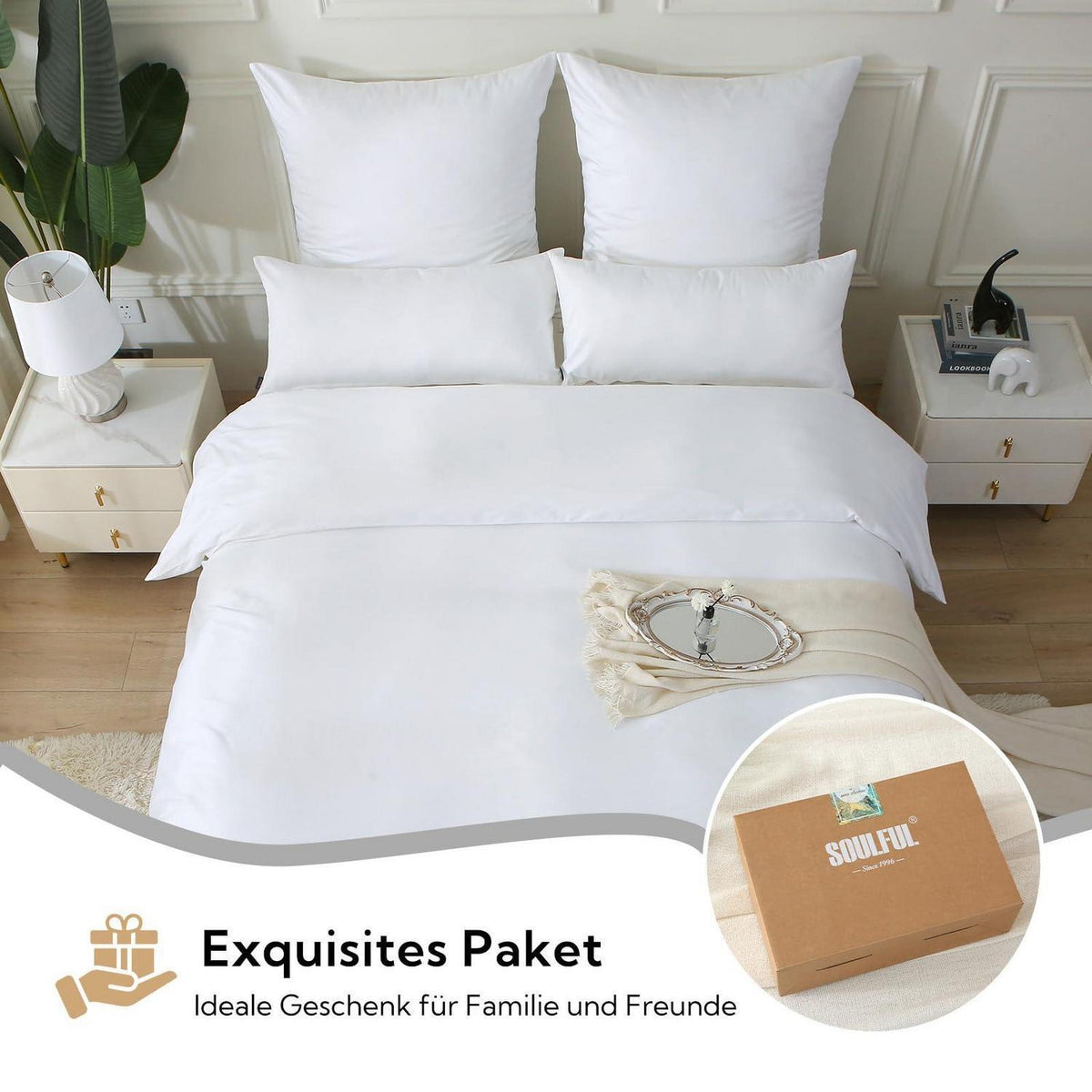 Satin Bettwäsche Set 200x200 Baumwolle Kühlend Weiß