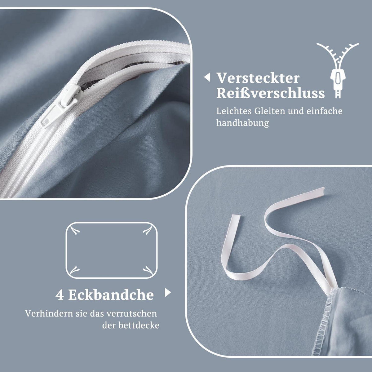 Satin Bettwäsche Set 220x240 Baumwolle AshleyBlau