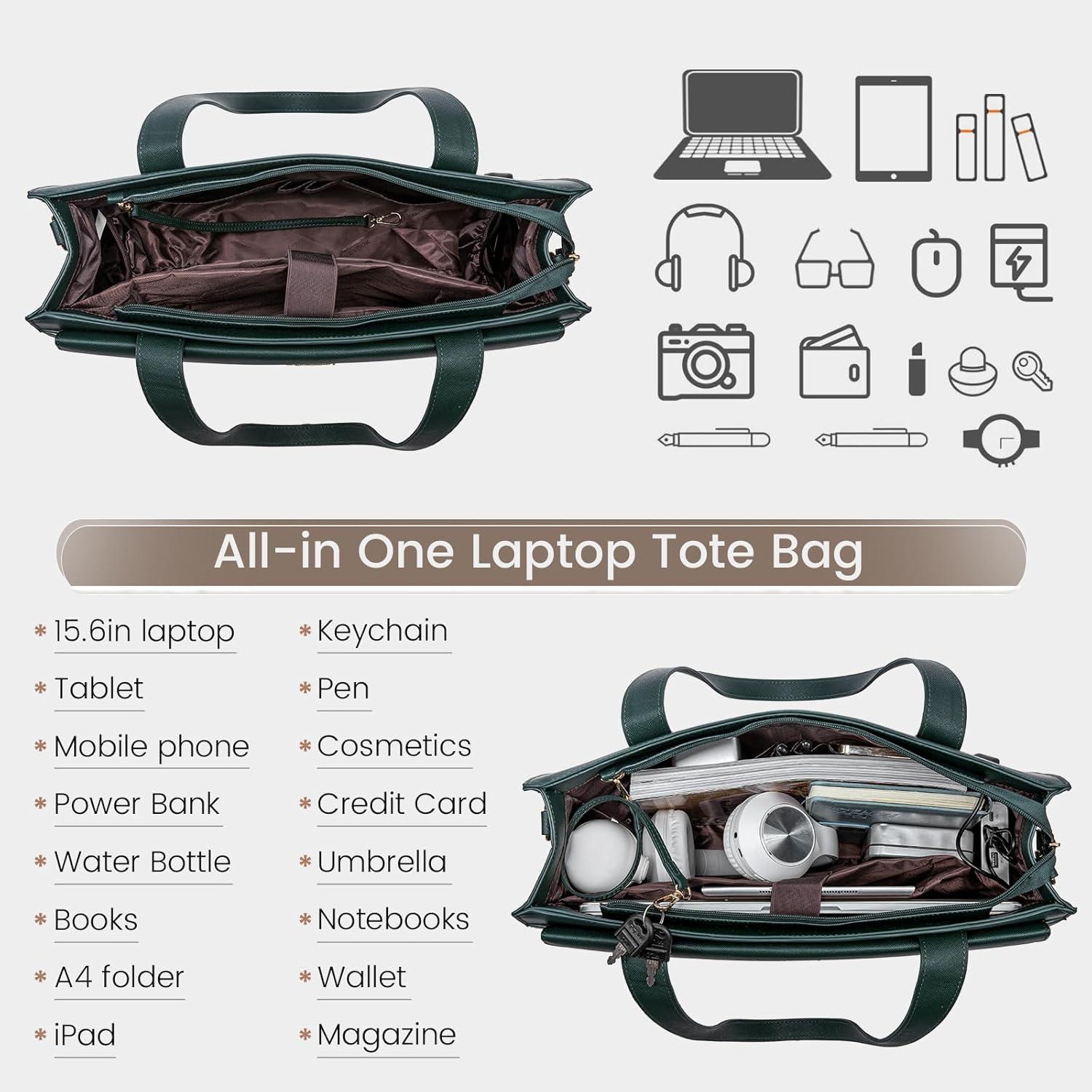 Damen Laptop Handtasche 15,6 Zoll Umhängetasche PU Leder