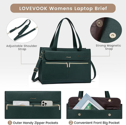 LOVEVOOK Laptop Handtasche Damen, 15,6 Zoll PU Leder Grün