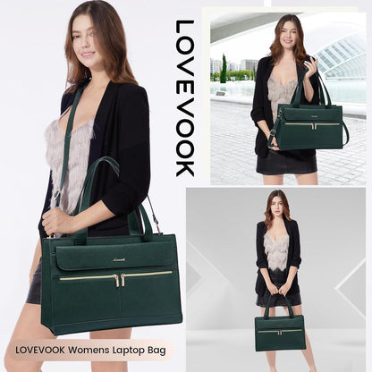 Damen Laptop Handtasche 15,6 Zoll Shopper Umhängetasche PU Leder