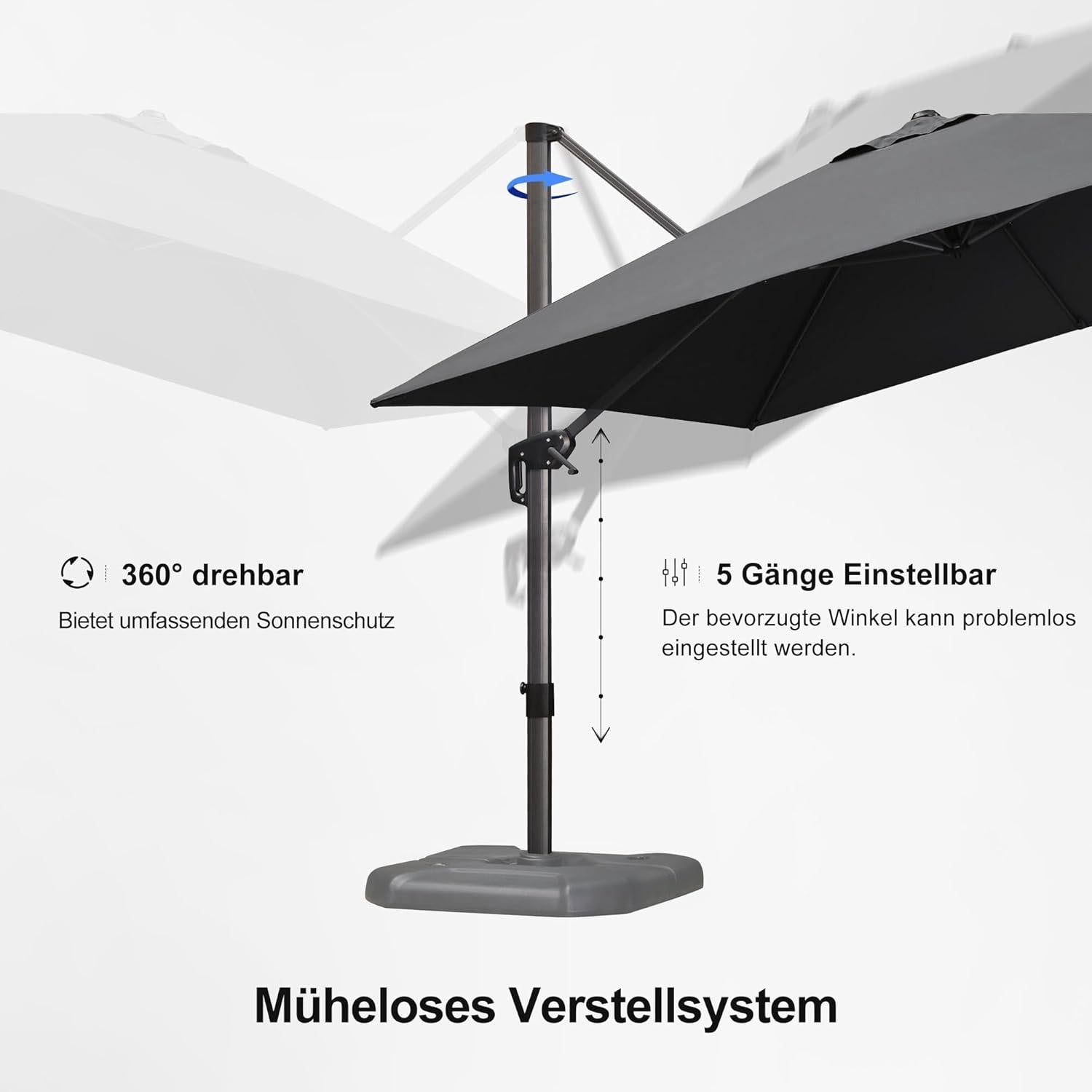 Purple Leaf Sonnenschirm 300x300cm Aluminium Ampelschirm Kurbel Schwarz