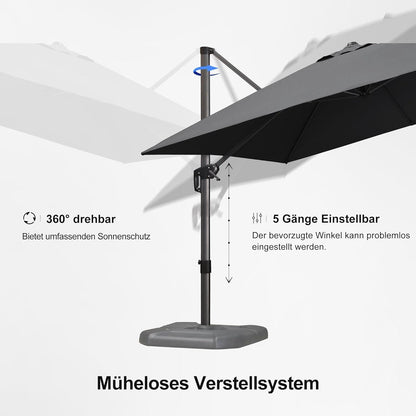 Purple Leaf Sonnenschirm 300x300cm Aluminium Ampelschirm Kurbel Schwarz