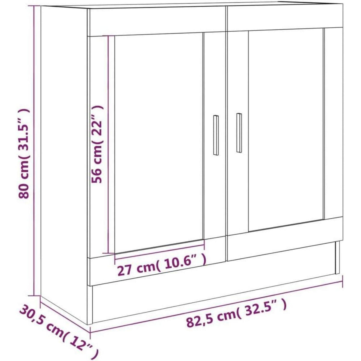 Grauer Bücherschrank mit Vitrine – 82,5 x 30,5 x 80 cm