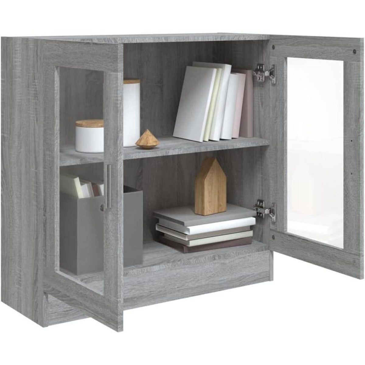 Grauer Bücherschrank mit Vitrine – 82,5 x 30,5 x 80 cm