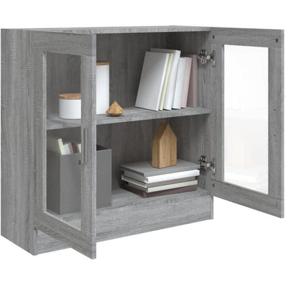 Grauer Bücherschrank mit Vitrine – 82,5 x 30,5 x 80 cm