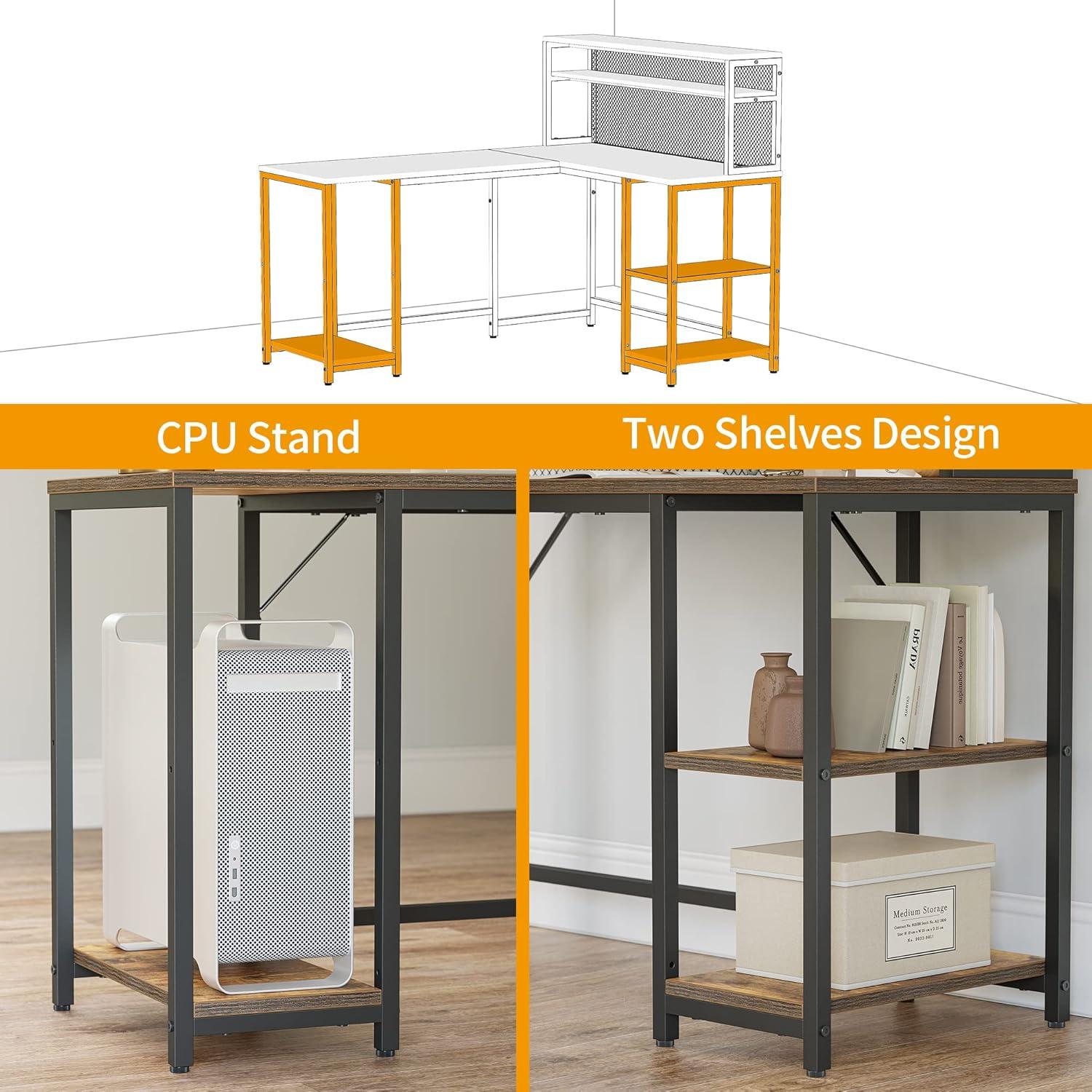 L-förmiger Schreibtisch 150x120cm mit Regal, für Homeoffice, Gaming