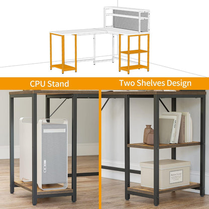 L-förmiger Schreibtisch 150x120cm mit Regal, für Homeoffice, Gaming