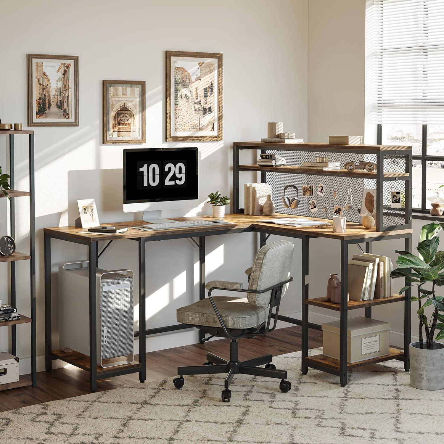 L-förmiger Schreibtisch 150x120cm mit Regal, für Homeoffice, Gaming