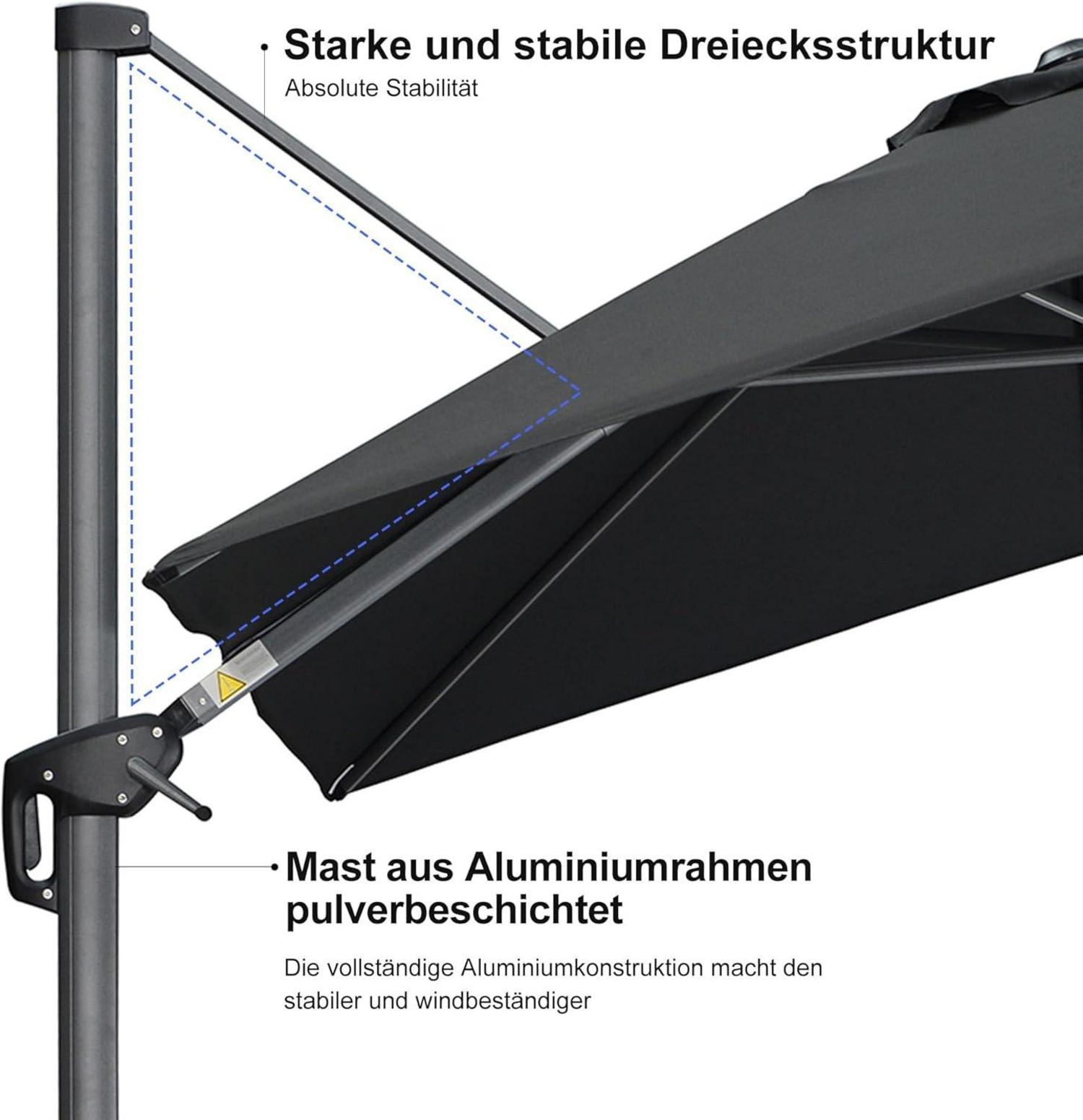 PURPLE LEAF Sonnenschirm 300x400 cm Aluminium Schwarz UV-beständig