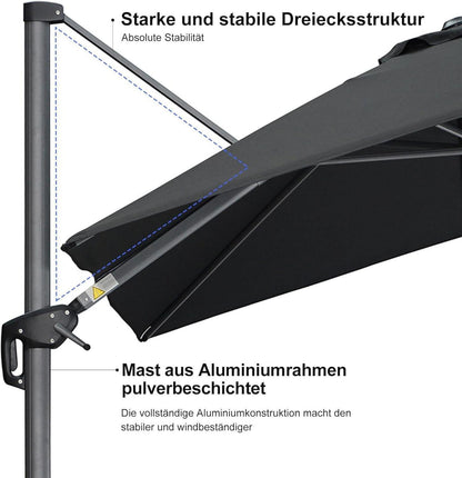 PURPLE LEAF Sonnenschirm 300x400 cm Aluminium Schwarz UV-beständig