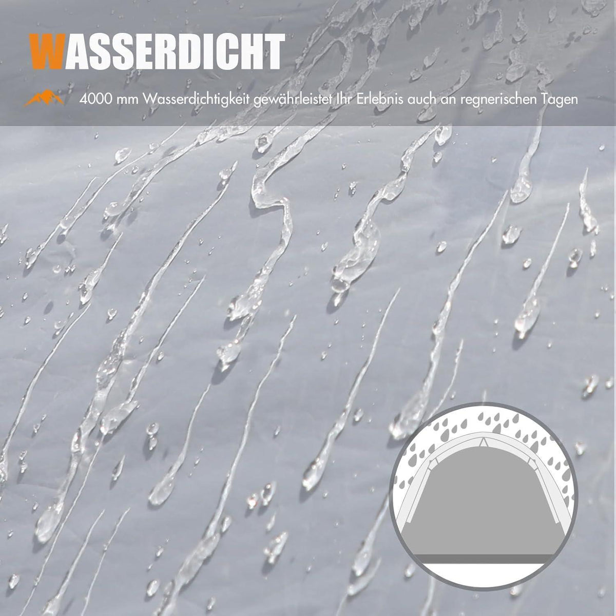 Kuppelzelt 3-4 Personen Blackout 4000mm wasserdicht mit Vorzelt Grau