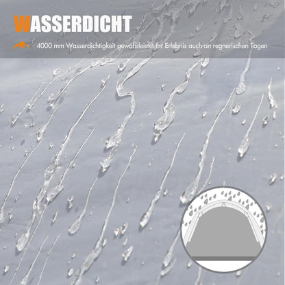 Kuppelzelt 3-4 Personen Blackout 4000mm wasserdicht mit Vorzelt Grau