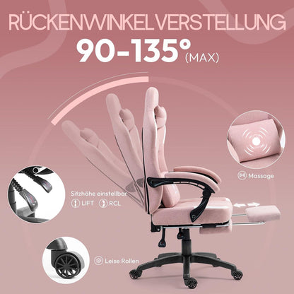 Dowinx Gaming Stuhl Stoff mit Massage Kissen, Ergonomisch, Fußstütze, Bürostuhl