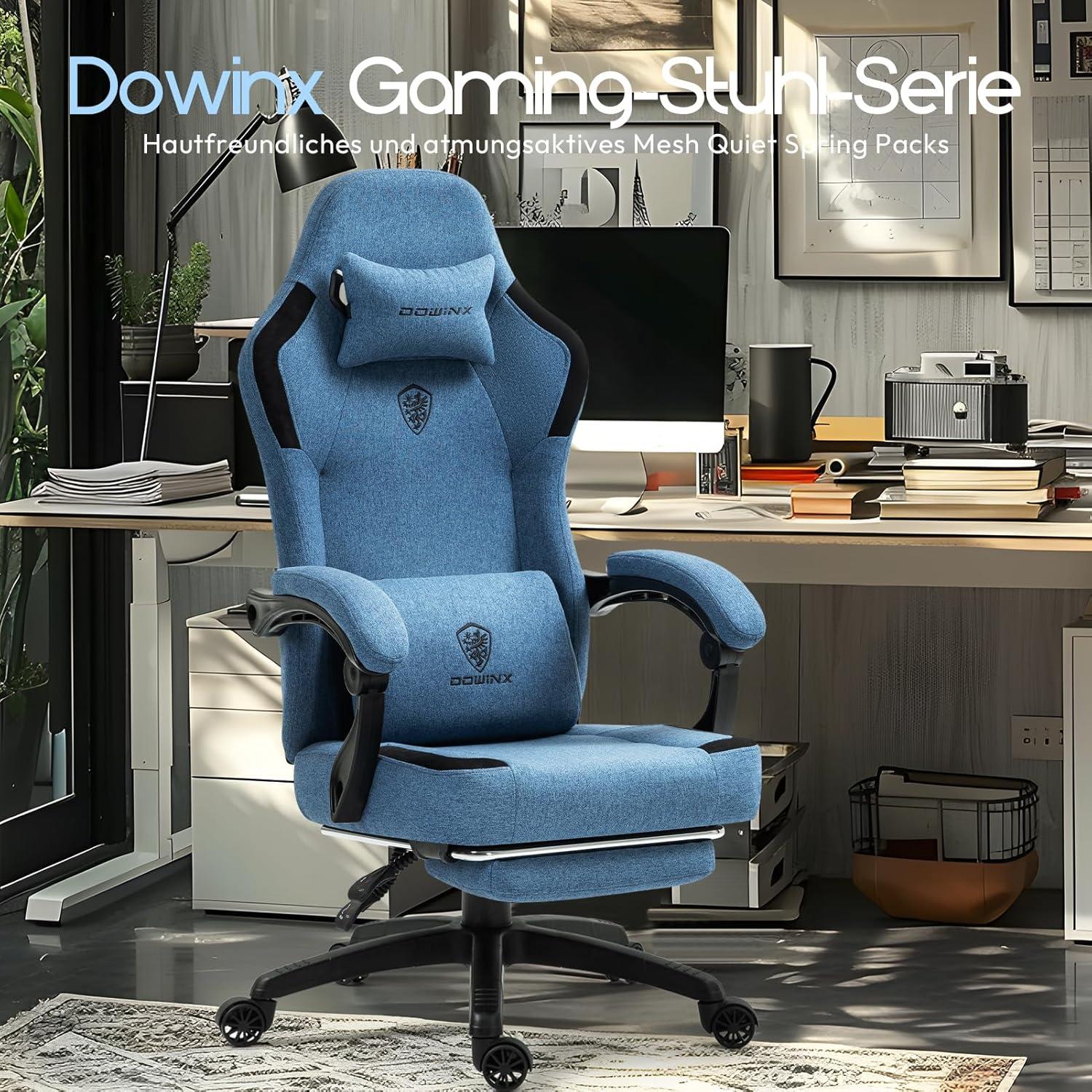 Gaming Stuhl Stoff mit Massage Kissen und Fußstütze Blau 150 kg
