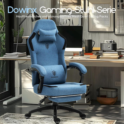 Gaming Stuhl Stoff mit Massage Kissen und Fußstütze Blau 150 kg