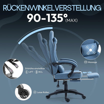 Gaming Stuhl Dowinx Stoff Massage Frühlingskissen Fußstütze Ergonomisch Blau