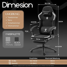 Dowinx Gaming Stuhl Stoff mit Massage Fußstütze Schwarz