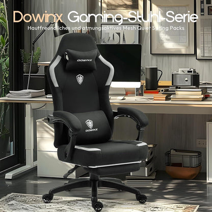 Gaming Stuhl Dowinx Stoff Massage Kissen Fußstütze Ergonomisch Schwarz