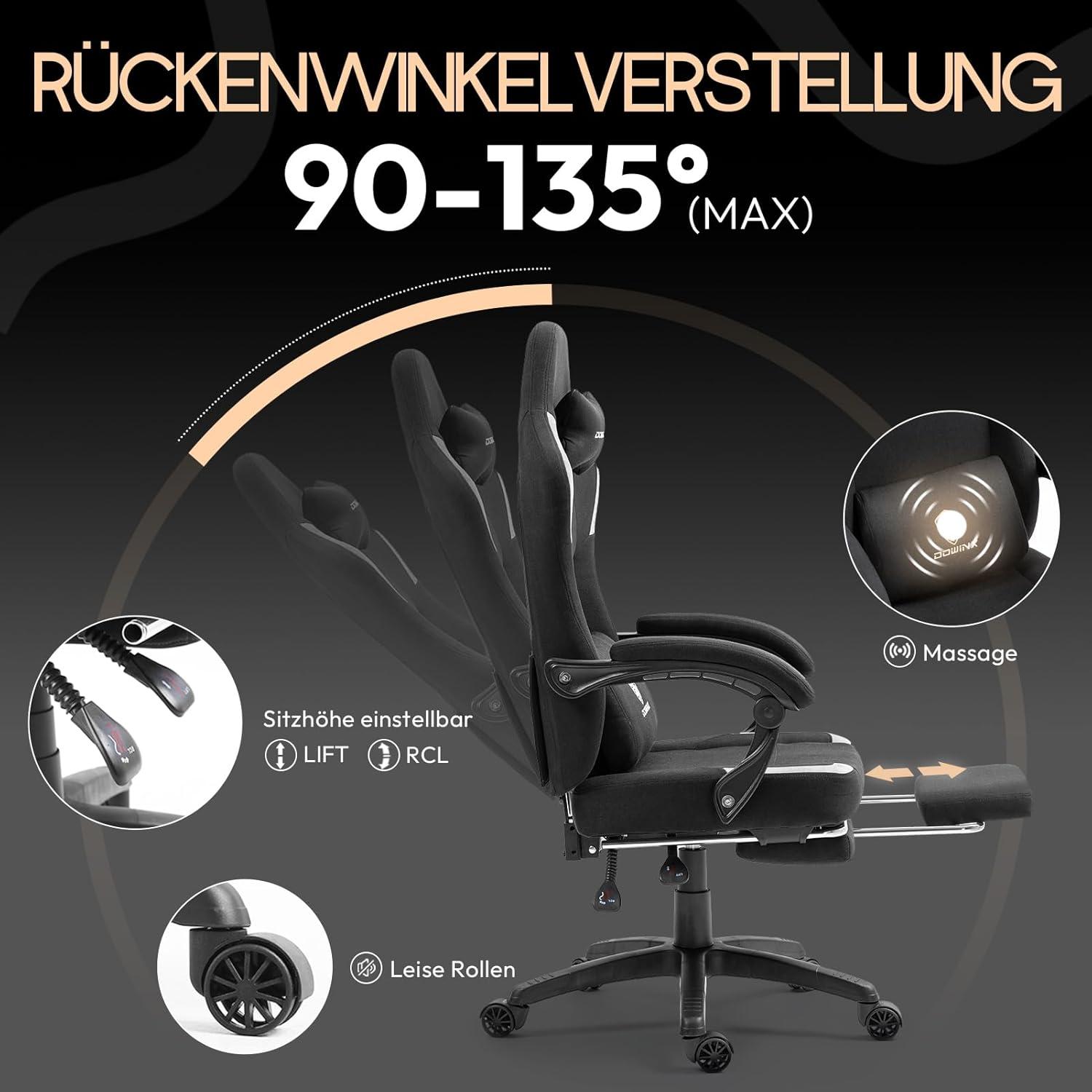 Gaming Stuhl Stoff mit Massage Kissen Fußstütze Ergonomischer
